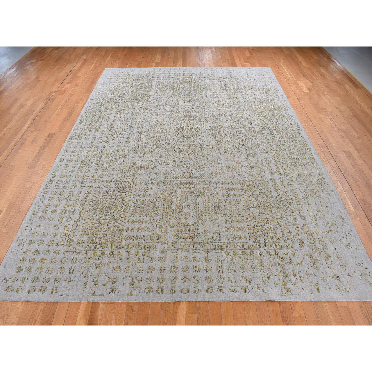 Transitional Wool & Silk Hand Loomed Rug Grey No Border 9.10X14.0 -O087112