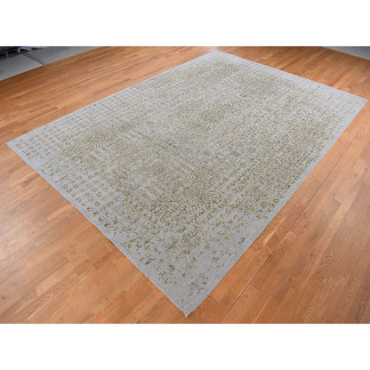 Transitional Wool & Silk Hand Loomed Rug Grey No Border 9.10X14.0 -O087112