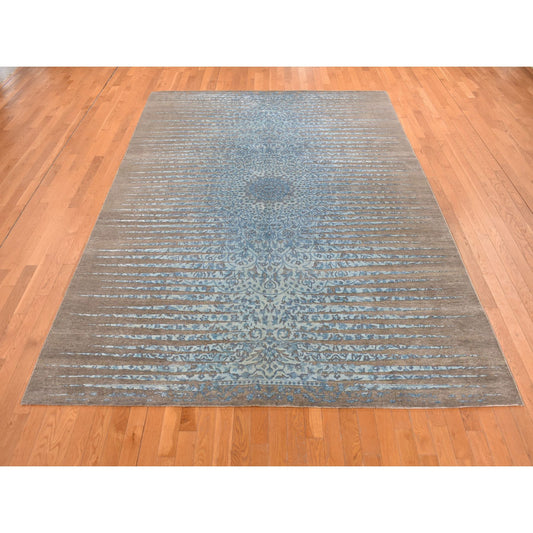Modern and Contemporary Wool & Silk Hand Knotted Rug Brown No Border 8.1X11.7 -O087113