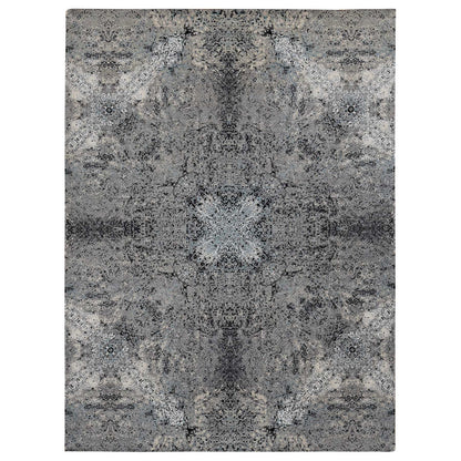 Modern and Contemporary Wool & Silk Hand Knotted Rug Grey No Border 9.1X12.2 -O087115