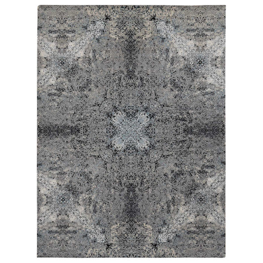 Modern and Contemporary Wool & Silk Hand Knotted Rug Grey No Border 9.1X12.2 -O087115