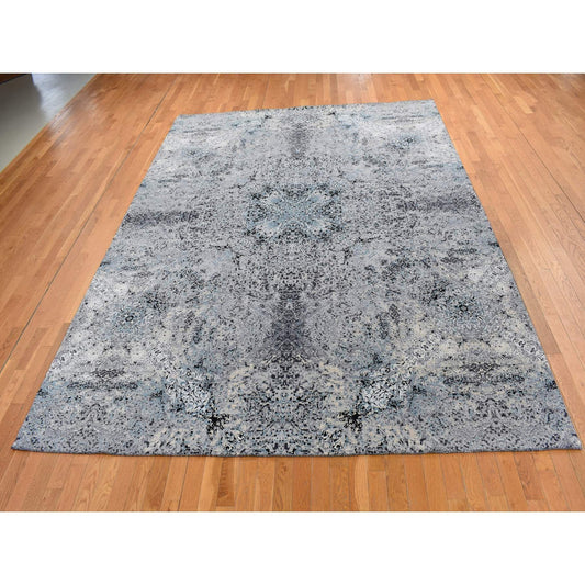 Modern and Contemporary Wool & Silk Hand Knotted Rug Grey No Border 9.1X12.2 -O087115