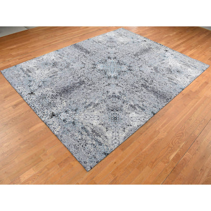 Modern and Contemporary Wool & Silk Hand Knotted Rug Grey No Border 9.1X12.2 -O087115