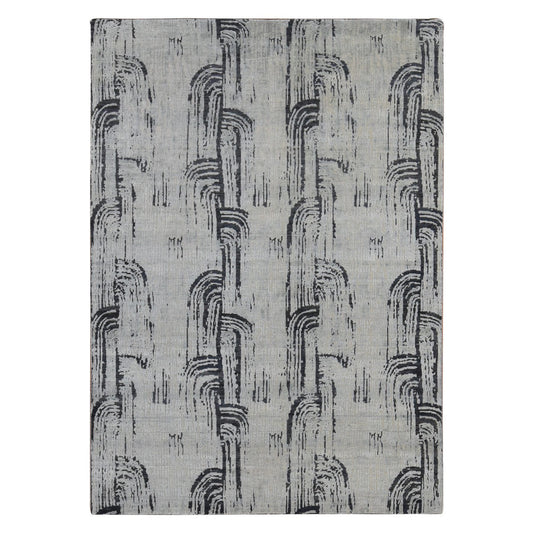 Modern and Contemporary Wool & Pure Silk Hand Knotted Rug Grey No Border 8.9X12.2 -O087117