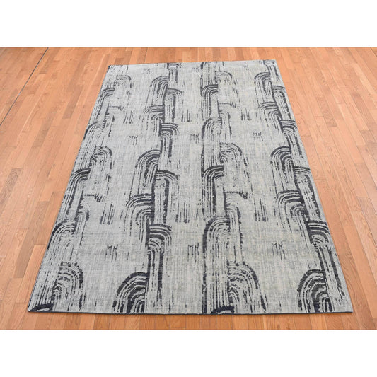 Modern and Contemporary Wool & Pure Silk Hand Knotted Rug Grey No Border 8.9X12.2 -O087117