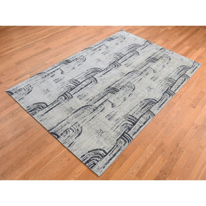 Modern and Contemporary Wool & Pure Silk Hand Knotted Rug Grey No Border 8.9X12.2 -O087117