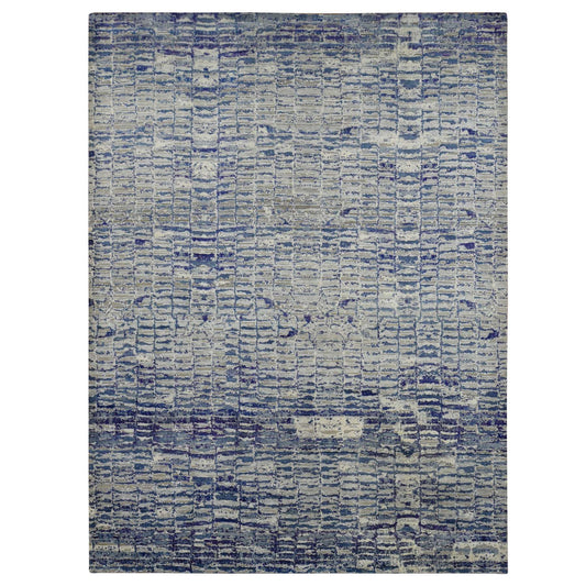 Modern and Contemporary Sari Silk Hand Knotted Rug Blue No Border 9.0X12.2 -O087118