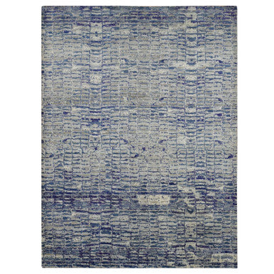 Modern and Contemporary Sari Silk Hand Knotted Rug Blue No Border 9.0X12.2 -O087118