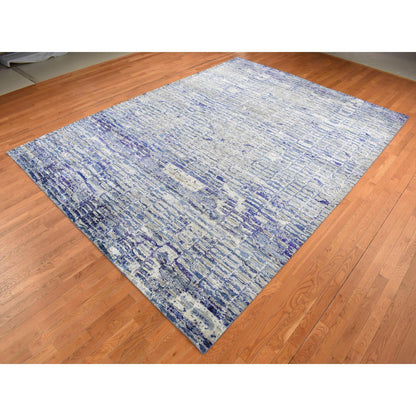 Modern and Contemporary Sari Silk Hand Knotted Rug Blue No Border 9.0X12.2 -O087118