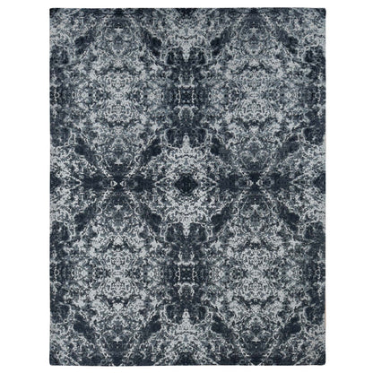 Modern and Contemporary Wool & Silk Hand Knotted Rug Black No Border 9.2X12.0 -O087119