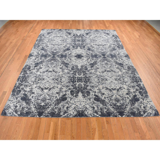 Modern and Contemporary Wool & Silk Hand Knotted Rug Black No Border 9.2X12.0 -O087119