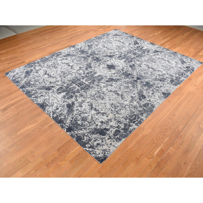 Modern and Contemporary Wool & Silk Hand Knotted Rug Black No Border 9.2X12.0 -O087119