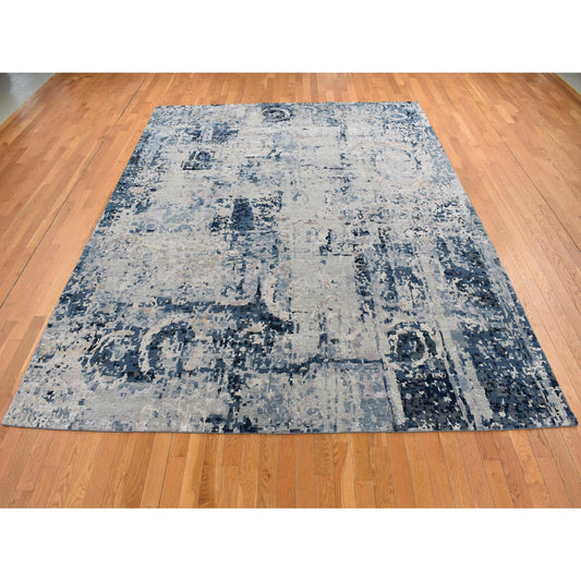 Modern and Contemporary Wool & Silk Hand Knotted Rug Grey No Border 9.3X12.0 -O087120