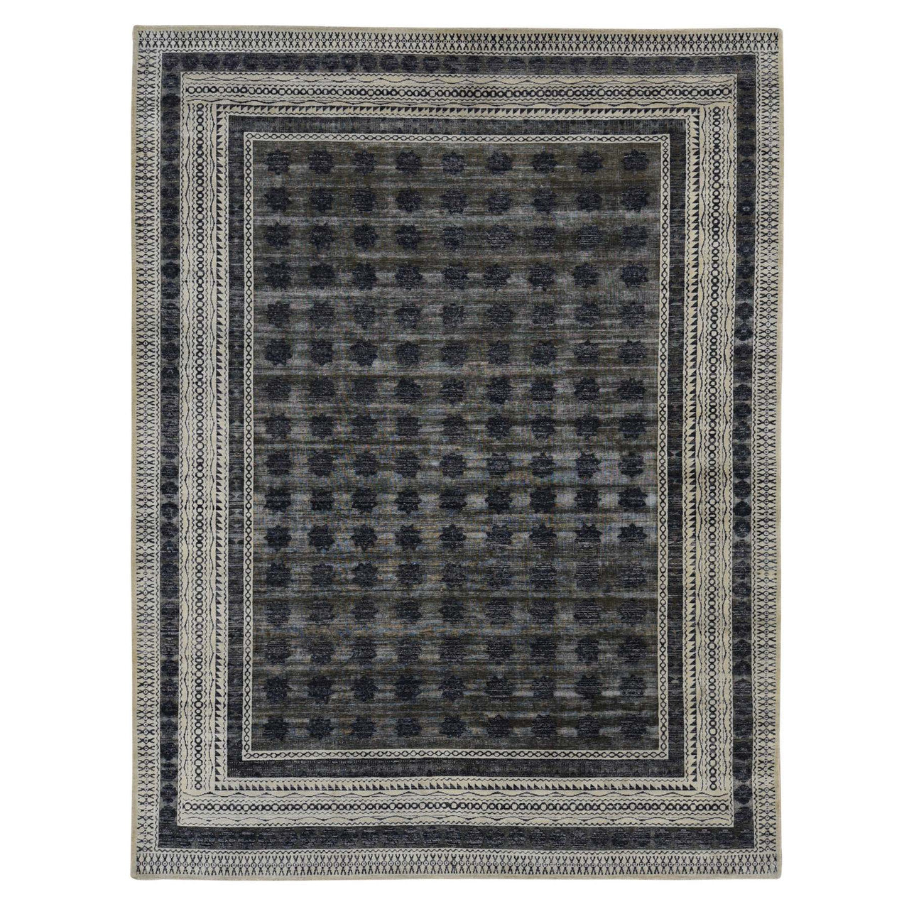 Gray 9'0" x 12'0" Modern and Contemporary Owl Hand knotted Wool/Silk Rug - Sku: O087121