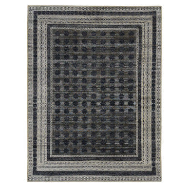 Modern and Contemporary Wool & Silk Hand Knotted Rug Grey Owl Gray 9.0X12.0 -O087121