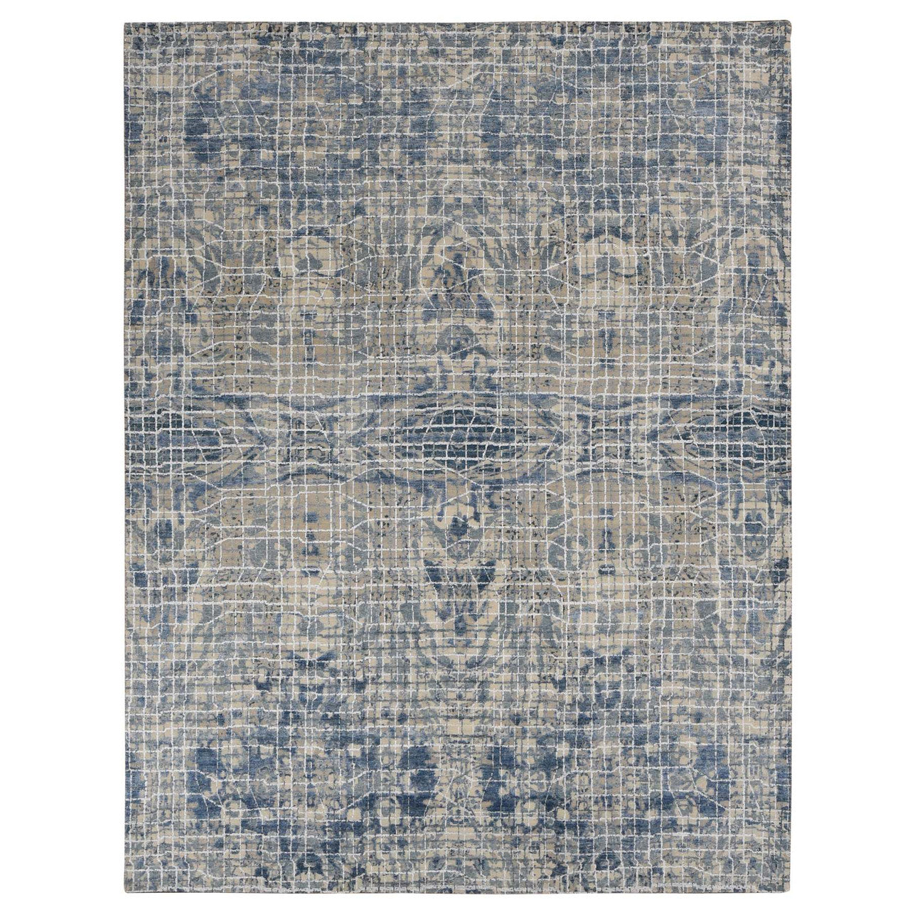 Blue 9'1" x 12'2" Modern and Contemporary Hand knotted Wool/Silk Rug - Sku: O087122