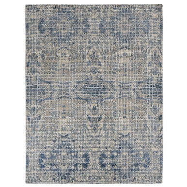 Modern and Contemporary Wool & Silk Hand Knotted Rug Blue No Border 9.1X12.2 -O087122