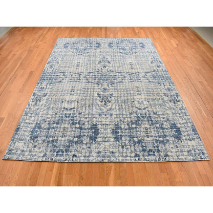 Modern and Contemporary Wool & Silk Hand Knotted Rug Blue No Border 9.1X12.2 -O087122