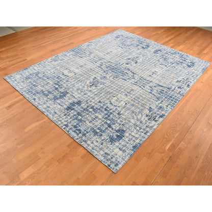 Modern and Contemporary Wool & Silk Hand Knotted Rug Blue No Border 9.1X12.2 -O087122