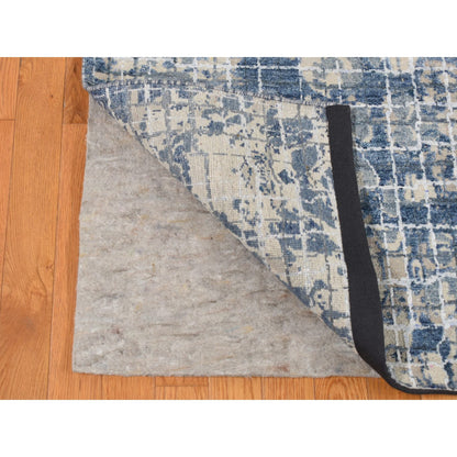 Modern and Contemporary Wool & Silk Hand Knotted Rug Blue No Border 9.1X12.2 -O087122