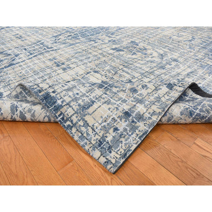 Modern and Contemporary Wool & Silk Hand Knotted Rug Blue No Border 9.1X12.2 -O087122