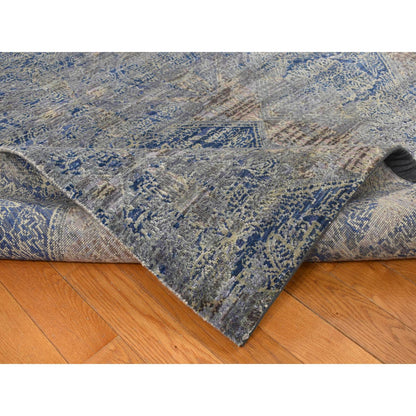 Modern and Contemporary Wool & Silk Hand Knotted Rug Blue No Border 8.9X12.0 -O087123