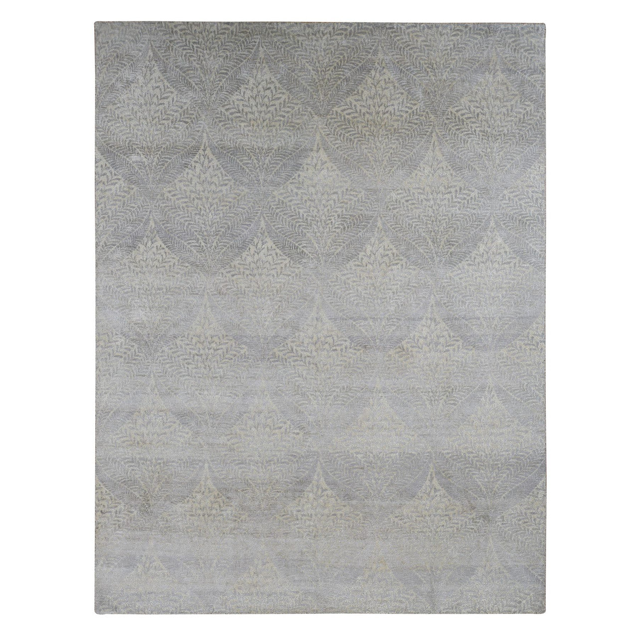 Gray 8'10" x 12'1" Transitional Hand knotted Silk Rug - Sku: O087124