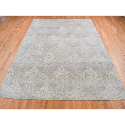 Transitional Silk Hand Knotted Rug Grey No Border 8.10X12.1 -O087124