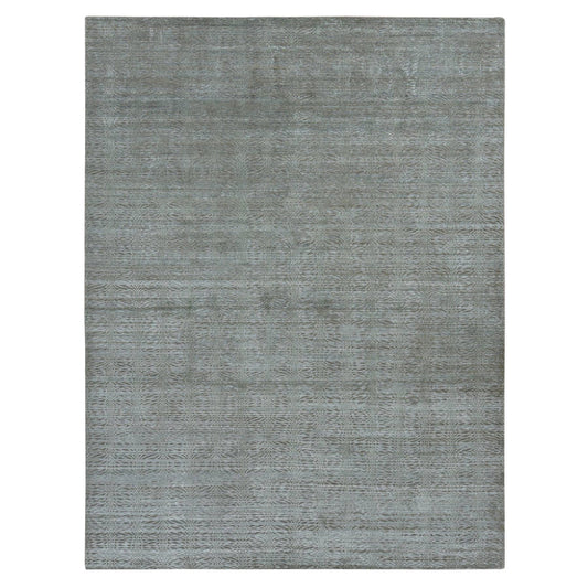 Modern and Contemporary Wool & Silk Hand Knotted Rug Green No Border 9.0X12.0 -O087126