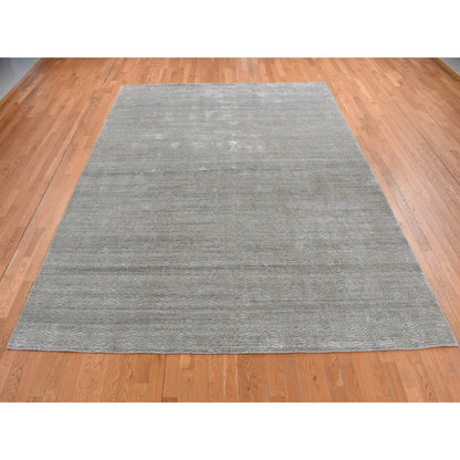 Modern and Contemporary Wool & Silk Hand Knotted Rug Green No Border 9.0X12.0 -O087126