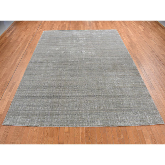 Modern and Contemporary Wool & Silk Hand Knotted Rug Green No Border 9.0X12.0 -O087126