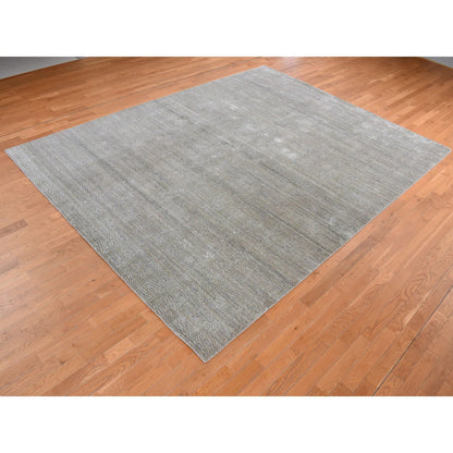 Modern and Contemporary Wool & Silk Hand Knotted Rug Green No Border 9.0X12.0 -O087126