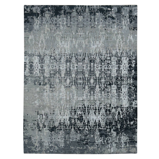 Modern and Contemporary Wool & Silk Hand Knotted Rug Grey No Border 8.10X11.8 -O087128
