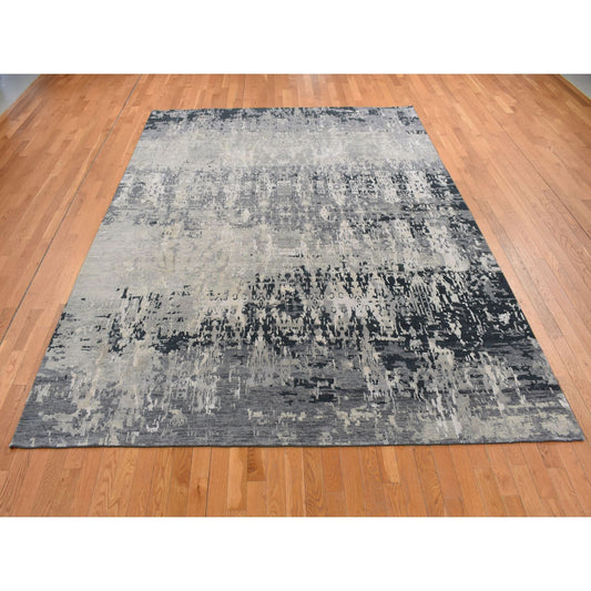 Modern and Contemporary Wool & Silk Hand Knotted Rug Grey No Border 8.10X11.8 -O087128
