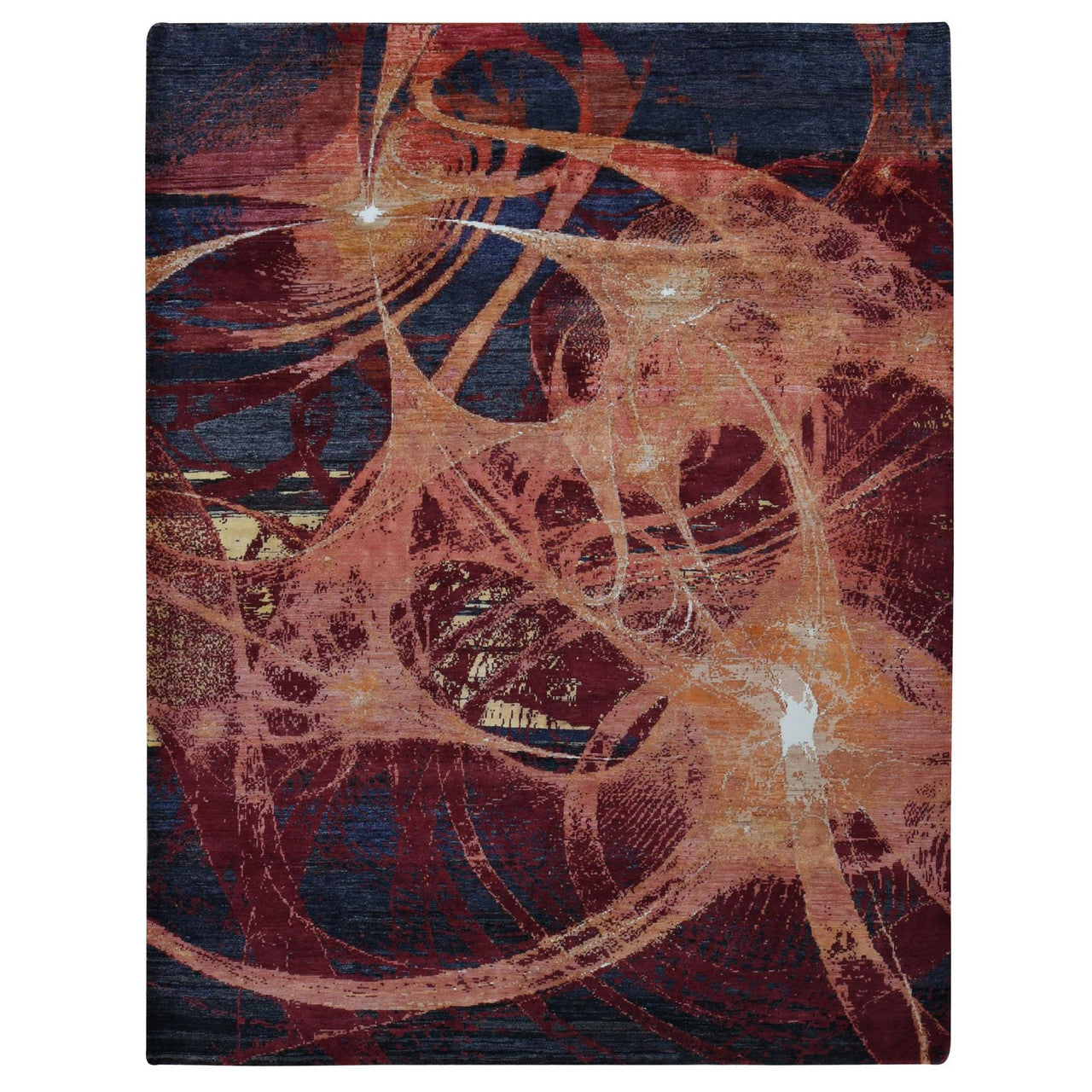 Red 9'2" x 12'0" Modern and Contemporary Hand knotted Wool/Silk Rug - Sku: O087129