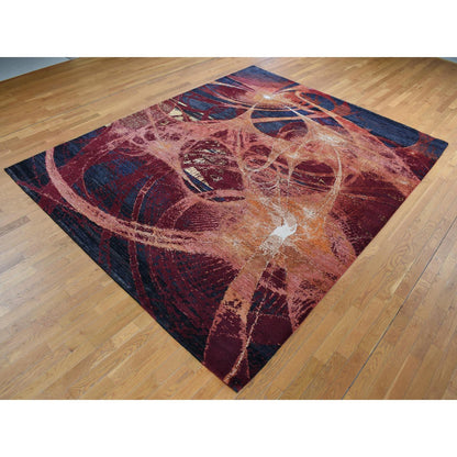 Modern and Contemporary Wool & Silk Hand Knotted Rug Red No Border 9.2X12.0 -O087129