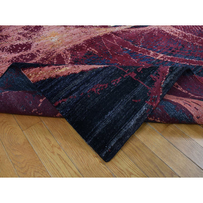 Modern and Contemporary Wool & Silk Hand Knotted Rug Red No Border 9.2X12.0 -O087129