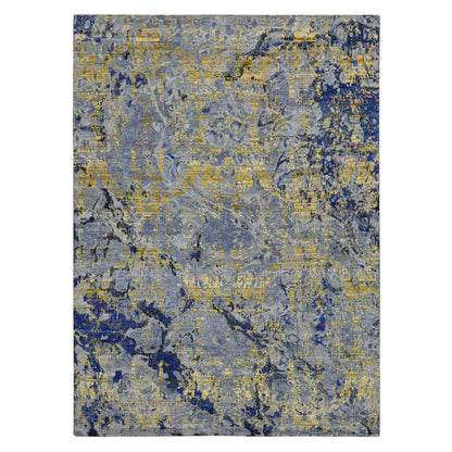 Modern and Contemporary Wool & Silk Hand Knotted Rug Yellow No Border 8.10X12.5 -O087130