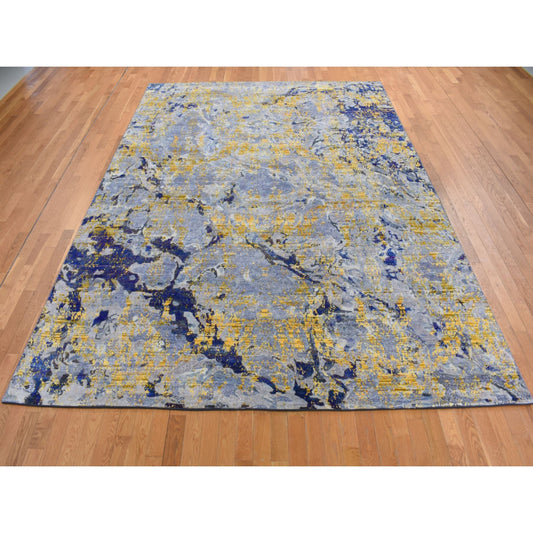 Modern and Contemporary Wool & Silk Hand Knotted Rug Yellow No Border 8.10X12.5 -O087130