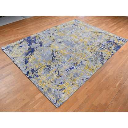 Modern and Contemporary Wool & Silk Hand Knotted Rug Yellow No Border 8.10X12.5 -O087130