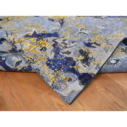 Modern and Contemporary Wool & Silk Hand Knotted Rug Yellow No Border 8.10X12.5 -O087130