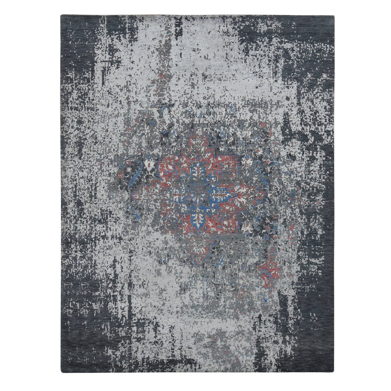 Gray 9'2" x 12'0" Heriz Hand knotted Wool/Silk Rug -O087131