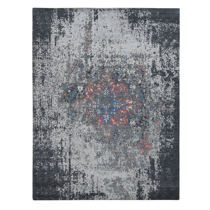 Heriz Wool & Silk Hand Knotted Rug Grey No Border 9.2X12.0 -O087131