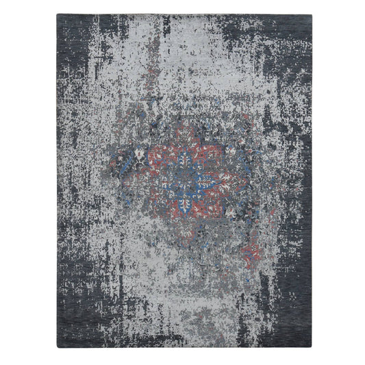 Heriz Wool & Silk Hand Knotted Rug Grey No Border 9.2X12.0 -O087131