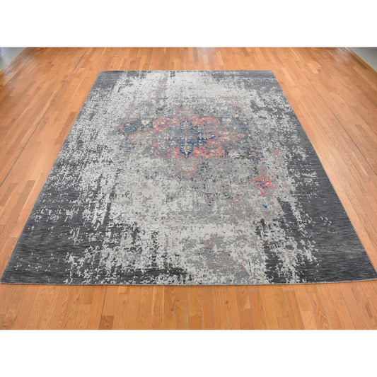 Heriz Wool & Silk Hand Knotted Rug Grey No Border 9.2X12.0 -O087131