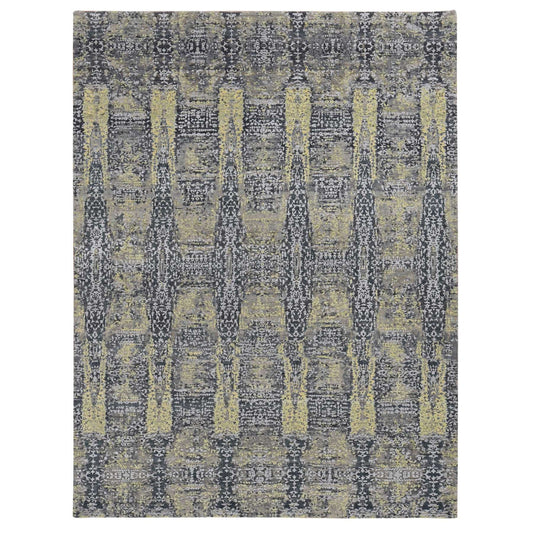 Modern and Contemporary Wool & Silk Hand Knotted Rug Yellow No Border 8.10X11.9 -O087132
