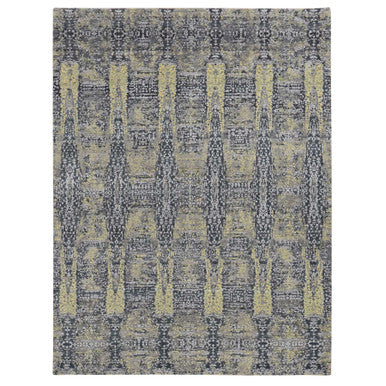 Modern and Contemporary Wool & Silk Hand Knotted Rug Yellow No Border 8.10X11.9 -O087132
