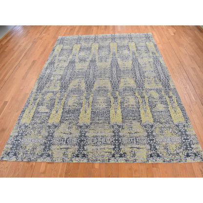 Modern and Contemporary Wool & Silk Hand Knotted Rug Yellow No Border 8.10X11.9 -O087132