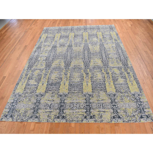Modern and Contemporary Wool & Silk Hand Knotted Rug Yellow No Border 8.10X11.9 -O087132