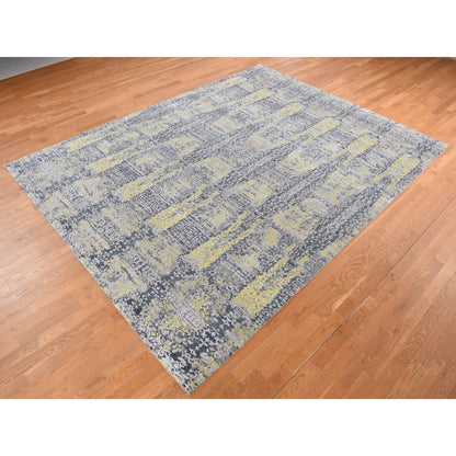 Modern and Contemporary Wool & Silk Hand Knotted Rug Yellow No Border 8.10X11.9 -O087132